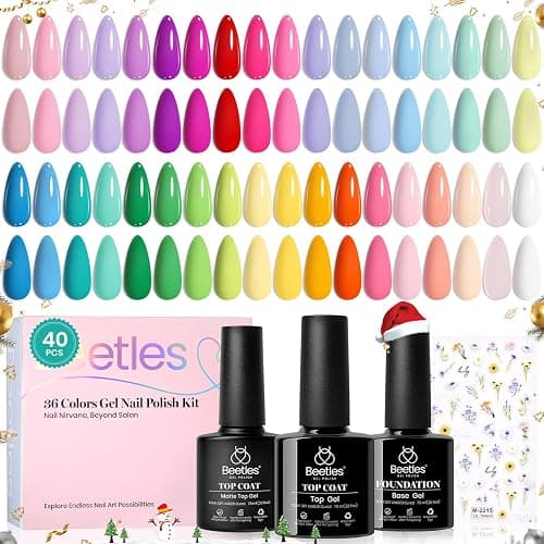 beetles Gel Nail Polish Set - 40 Pcs 36 Colors Nail Polish Kit Pink Red Green Blue Color Gel with Base&Glossy Matte Top Coat UV LED Petal Symphony Collection Nail Art Christmas Gifts for Women - Image 1
