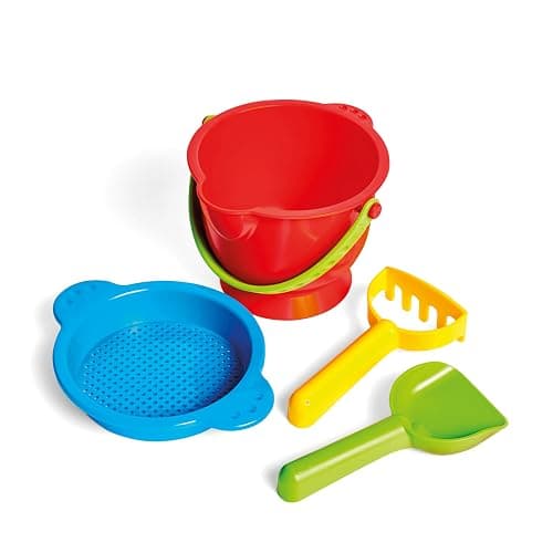 Hape Beach Basics Sand Toy Set Including Bucket Sifter, Rake, and Shovel Toys| Sand Toy Playset for Toddlers 18M+ - Image 1