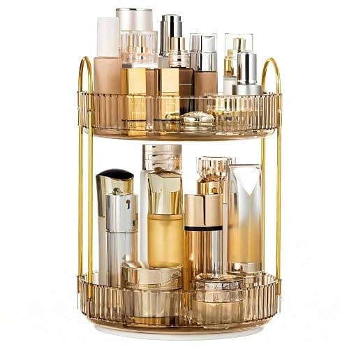 Cnwinu Make Up Organizer Drehbar,Schminktisch Organizer Rund,badezimmer organizer,Parfüm Regal,Beauty Organizer,Kosmetik Organizer für Kosmetik Skincare Parfum (2 Schichten Champagnergold) - Image 1