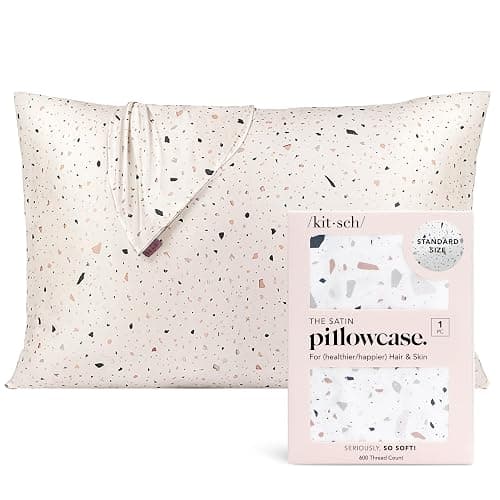 Kitsch Satin Pillowcase with Zipper for Hair & Skin, Softer Than Silk Pillow Cases Queen, Wrinkle-Free, Smooth and Cooling Satin Pillow Covers, Standard Size 19"x26", White Terrazzo - Image 1