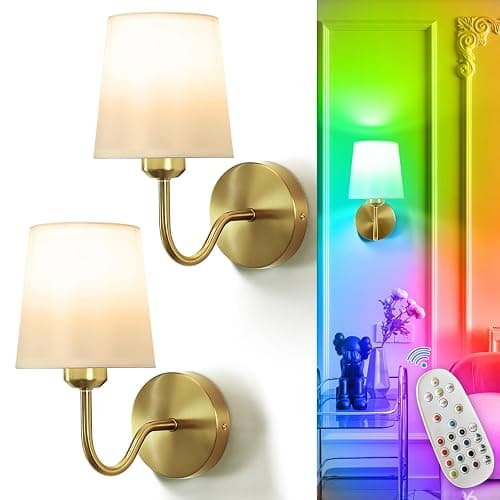 Depuley Battery Operated Wall Sconce: Set of 2 Wireless Wall Lights with Remote Control - Rechargeable 10000mAh RGB Wall Lamp with 15 Colors, Gold Finish for Bedroom Living Room Hallway Home Decor - Image 1