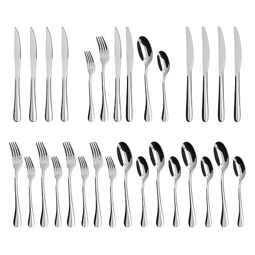 Silverware Set,SANTUO Stainless Steel Knives Spoon Forks Set for Home, Kitchen and Restaurant, Mirror Polished& Dishwasher Safe (24pcs Silverware set) - Silverware Set-24P - 24 - Image 1