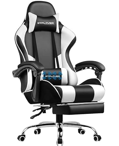 GTPLAYER Gaming Chair, Computer Chair with Footrest and Lumbar Support, Height Adjustable Game Chair with 360°-Swivel Seat and Headrest and for Office or Gaming (Pearl White) - Image 1
