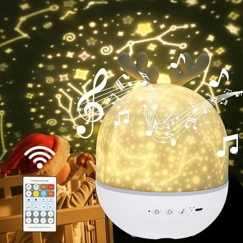 URAQT Star Light Projector with Music, Night Light Kids with Remote Control&Timer, 360° Rotation Star Projector Night Light with 4 Light Modes/6 Projection Themes/7 Brightness/8 Kinds of Music(Deer) - Image 1