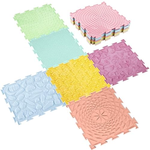 Maitys 7 Pcs Sensory Mat for Autistic Children Massage Game Mats Orthopedic Puzzle Play Mats Textured Sensory Floor Tiles for Kids Toddler Autism Room Indoor(Candy Color) - Image 1