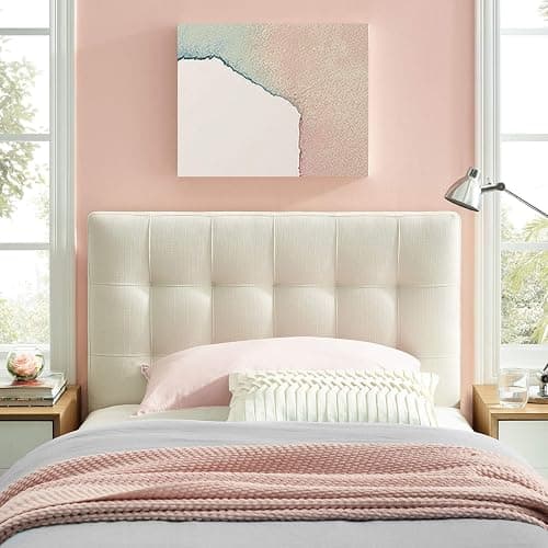 Modway Lily Tufted Linen Fabric Upholstered Twin Headboard in Ivory - Image 1