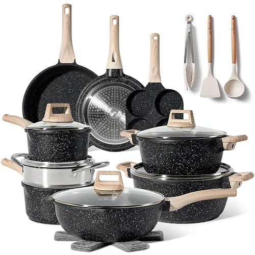 JUST PERFECTO Kitchen Pots and Pans Set with Lids Non Stick - Induction Pots Set - Pots & Pans Set without PTFE and PFOA - Cookware Pot Set Induction 21 Pcs (black) - Image 1