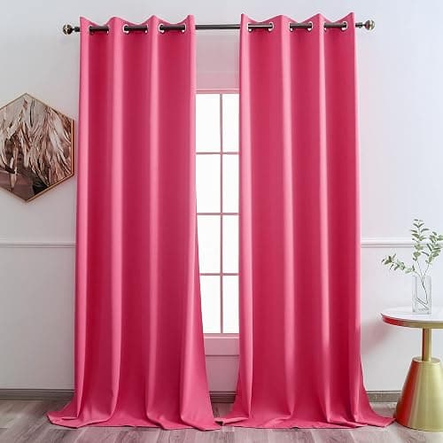 YGO 95 Inch Bedroom Blackout Curtains Panels - Grommet Room Darkening Drapes for Living Room, Thermal Insulated Noise Reducing Sleep Well Window Curtains Draperies, Hot Pink, 52W x 95L - 52"W x 95"L (Pack of 2) - Hot Pink - Image 1