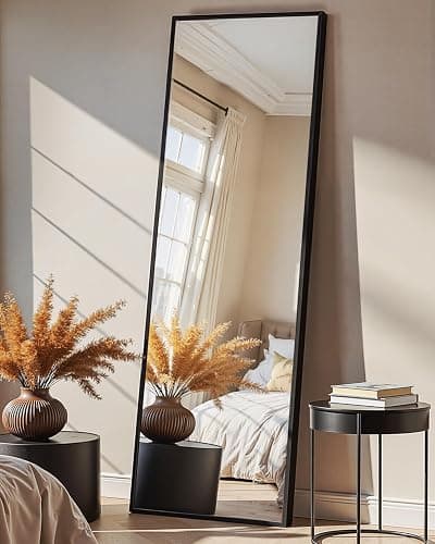 TRAHOME Full Length Mirror, Standing Large Floor Mirror with Aluminum Frame for Bedroom, Living Room, Bathroom(Black) - Image 1