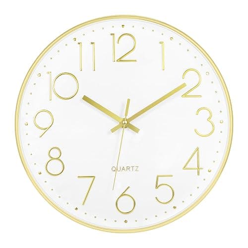 Lumuasky Gold Wall Clock 12 Inch Silent Non-Ticking Battery Operated Round Modern Clock for Living Room Bedroom Kitchen Home Office Decor - Image 1