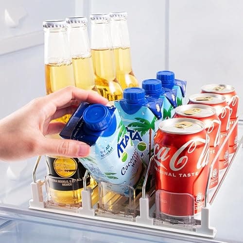 Accwork Automatic Can Dispenser for Fridge, Self-Pushing Fridge Drinks Organizer, Soda Beer Can Organizer Holds up to 12 Cans, 3 Rows, 31x25cm - Image 1