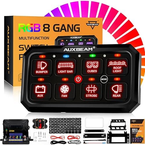 Auxbeam RGB 8 Gang Switch Panel 5.3 Inch RB80 XL with Off Backlight Toggle Momentary Pulsed Switch Pod for Truck ATV Offroad Marine Multifunction Waterproof Circuit Relay System Box, 2 Years Warranty - Image 1