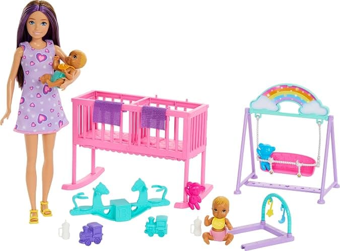 Barbie Skipper Doll & Nursery Playset with Accessories, Includes Twin Baby Dolls, Crib, Swing, See-Saw & More - Image 1
