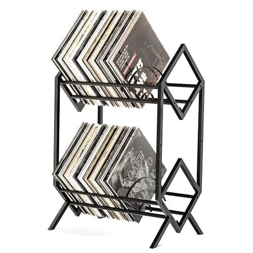 RUILALIFE 2-Tier-Vinyl-Record-Storage-Holder With Dividers, 200 LPs Albums Storage Rack Shelf, Steel Music Records Display Shelf Organizer For Book, Magazine, Files,Matte Black - Image 1