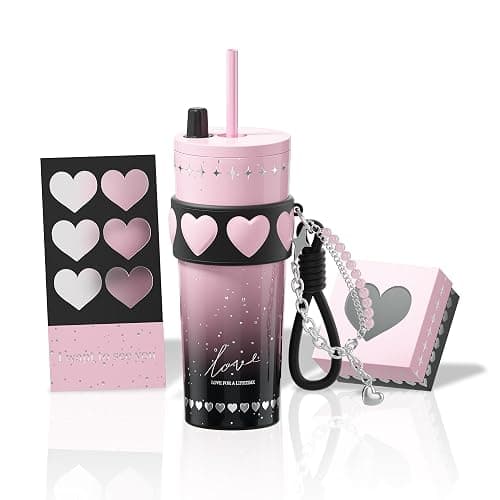Sidagar 24 oz Stainless Steel Tumbler with Lid and Straw, Insulated Coffee Mug, Leak Proof, Portable Iced Travel Water Bottle, Reusable Thermal Coffee Cup for Women, Pink - Image 1