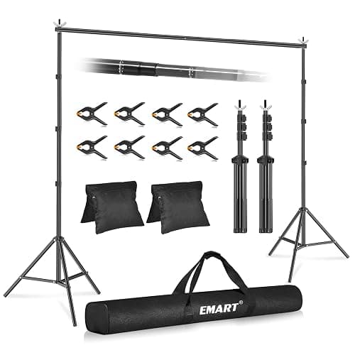 EMART Backdrop Stand 10x10ft(WxH) Photo Studio Adjustable Background Stand Support kit with 2 Crossbars, 8 Clamps, 2 Sandbags and Carry Bag for Parties, Events Decoration, Wedding, Photography - Image 1