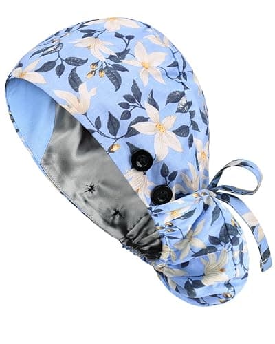 Yuest Satin Lined Scrub Caps with Buttons & Sweathand, Surgical Caps for Women - A4-cotton+satin Lined - Image 1