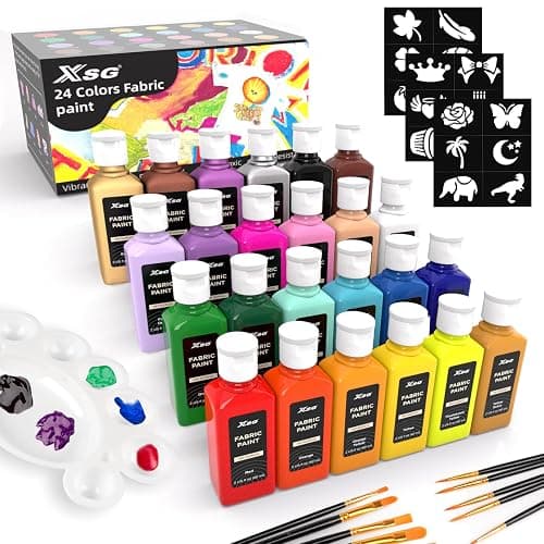 24 Colors Fabric Paint For Clothes Permanent, Soft Fabric Paint in Bottles with 10 Brushes ,Stencils& Palette,Non-Toxic Textile Paint for Shoes,Jeans ,Bags& DlY Projects(60ml/2oz) - Image 1