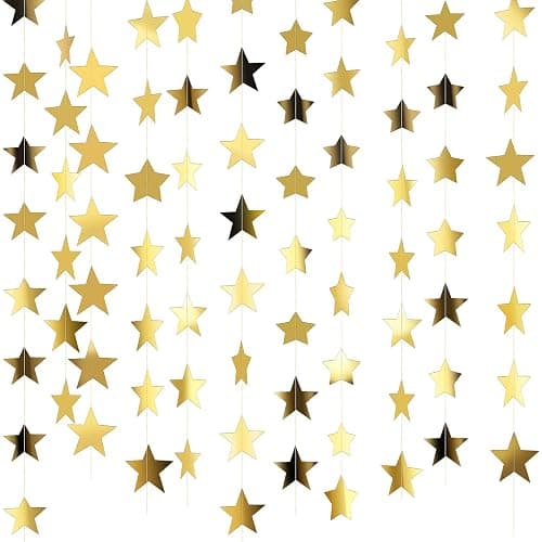 Patelai Glitter Star Garland Banner Christmas Decor 130 Feet Star Hanging Bunting Banner Twinkle Backdrop for Homecoming Classroom Wedding Birthday Halloween Party Supplies(Gold) - Image 1