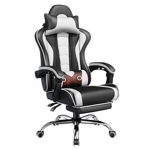 Yaheetech Gaming Chair, Video Game Chair with Massage Lumbar Support and Footrest Height Adjustable Ergonomic Computer Gaming Chair with Swivel Seat and Headrest, Black/White - Image 1