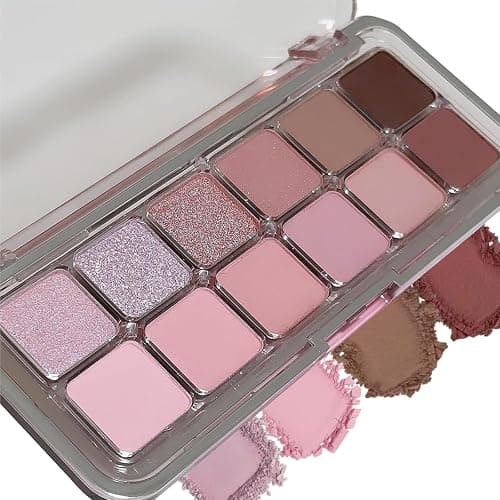 12 Colors Pink Eyeshadow Palette,Eye Shadow Pallets For Women,Natural Eyeshadow Palette,Matte & Glitter,Long-Lasting Waterproof Eye Makeup,Blendable Pressed Powder,For Natural Daily & Glam Look - Image 1