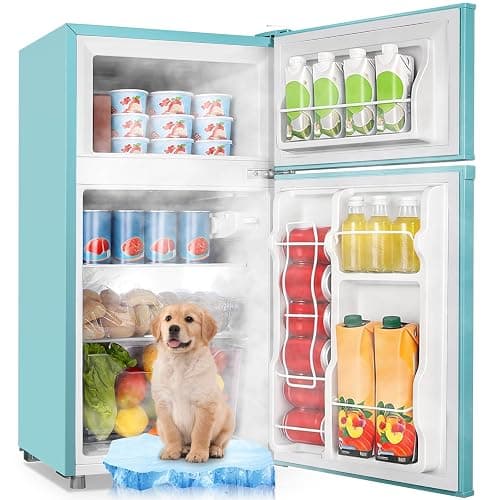 WANAI 3.5 Cu.Ft Blue Mini Fridge With Freezer Compact Refrigerator for Dorm | Freestanding Fridge with 7 Level Adjustable Thermostat, Removable Shelves, Fast Cooling, Low Consumption - Image 1