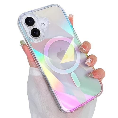 Heaofei Cute Case for iPhone 16 Plus Case, Iridescent Geometry | Compatible with Magsafe, Clear Aesthetic Girly Sparkly Bling Magnetic Protective Phone Cover for Women Girls - Image 1