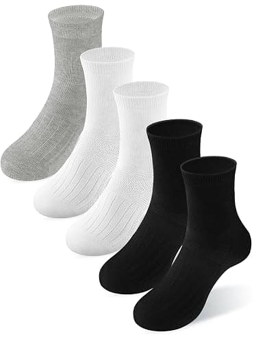 BliBliTaTa Boys Girls Kids Socks Crew Socks 5 Pack for 2-4,4-6,6-8,8-10,10-12,12-14 Years Old White Black Grey Blue Pink - Image 1