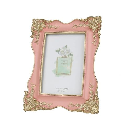 Kaolituis Vintage Picture Frame 4x6 with Gold Trim Antique Tabletop Wall Hanging Photo Frame with Glass Front for Home Decor,Gift Ideas (Pink) - Image 1