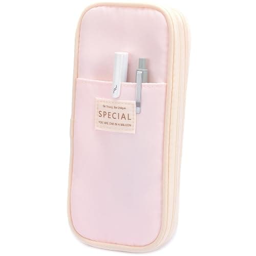 Vocuer Large Capacity Canvas Pencil Case Organizer Holder Pouch Bag with Zipper Compartments, Pen Cases for Women Girls School Adults (Pink) - Image 1