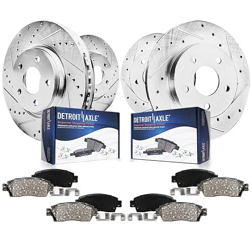 Detroit Axle - Brake Kit for 07-17 Jeep Wrangler Drilled Disc Brake Rotors 2007 2008 2009 2010 2011 2012 2013 2014 2015 2016 2017 Brakes Pads Replacement : 11.89" inch Front 12.44" inch Rear Rotors - Image 1