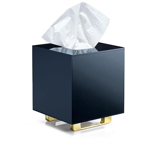 YoBa Thick Black Acrylic Tissue Box Holder Square Tissue Box Dispenser with Gold Plated Aluminum Legs for Bathroom, Kitchen, Bedroom, Office, Hotel and Restaurant - Image 1