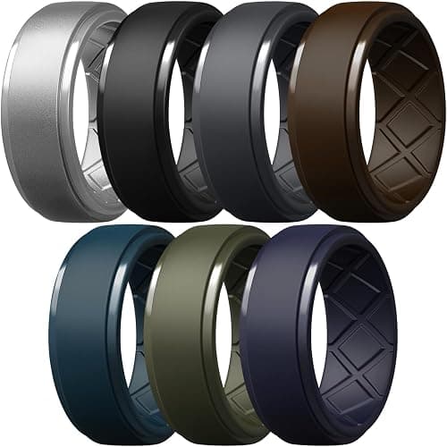 Egnaro Men's Silicone Rings 10mm Wide 2.5mm Thick Rubber Wedding Bands, Multipack 1/4/7 Breathable Comfort Fit For Workout - Image 1