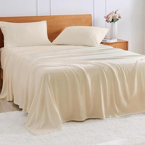 GOKOTTA 4-Pcs Queen Sheet Set, 16 Inch Deep Pocket Queen Sheets with Elastic Corner Straps, Brushed Microfiber Polyester - Hotel Luxury, Ultra Soft, Breathable, Anti-Rip, Wrinkle-Free - Beige - Image 1