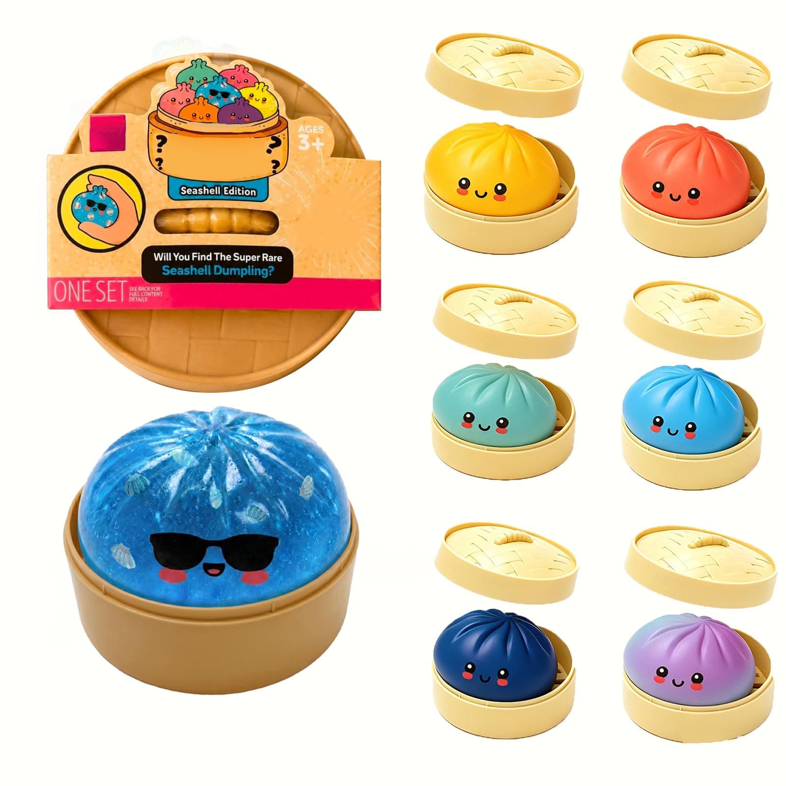 Mystery Seashell Dumpling Squishy, Random 1 of 7 Colors, Colorful Cute Bao Bun Dumplings Squeeze Balls Stress Relief Sensory for Holiday & Birthday Gifts Seashell(random) - Image 1