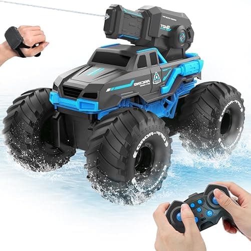 BEZGAR 1:16 Monster Truck Toys Remote Control Car Amphibious RC Cars Pickup Boat with Shooting Water Gun - 4WD Waterproof All-terrian Off-Road Vehicles Gifts for Kids Boys Age 6-12 - Image 1