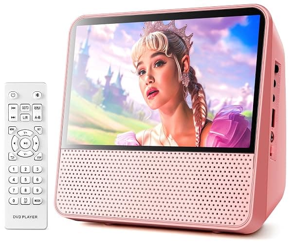 ROADOM 9.8" Portable DVD Player with Screen, 7'' HD 1024*600 Digital Screen, 4000 mAh Rechargeable, Hi-Fi Stereo Sound, Remote Control, Sync TV,Resume Playback, DVD/CD/Bluetooth/USB/Line/Timer/Repeat - Image 1