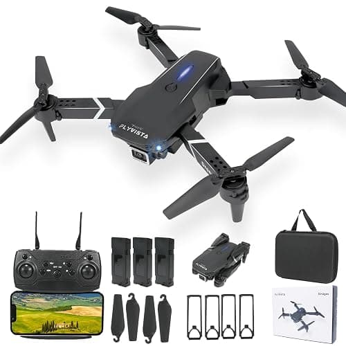 FLYVISTA Mini Drone with Camera for Adults Kids, 1080P WiFi FPV Camera Drone with 3 Batteries, One-Click Take Off/Landing, Altitude Hold, Headless Mode, 360° Flips, 3-Gear Speeds, Emergency Stop, Carrying Case, Toys Gifts for Kids and Adults Beginner - Black - Image 1