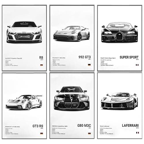 YHNDECO 6 Stück Auto Poster, 20 x 30 cm Wandposter, Sportwagen Poster, Ohne Rahmen, Wanddekoration für Schlafzimmer Büro - Image 1