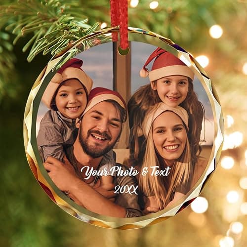 Bemaystar Personalized Crystal Christmas Ornaments with Photo,Custom Christmas Ornament,Wedding Gifts for Couples,Bridal Shower Gifts for Bride - Color2 - Image 1