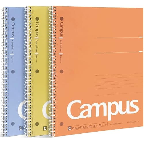 KOKUYO Spiral Notebook, 3 Pack Campus 10-1/2" x 8" Subject Notebooks with College Ruled, 80 Sheets, 3 Holes School Spiral Journal for Work Study Note Taking (Yellow, Orange, Purple) - Image 1