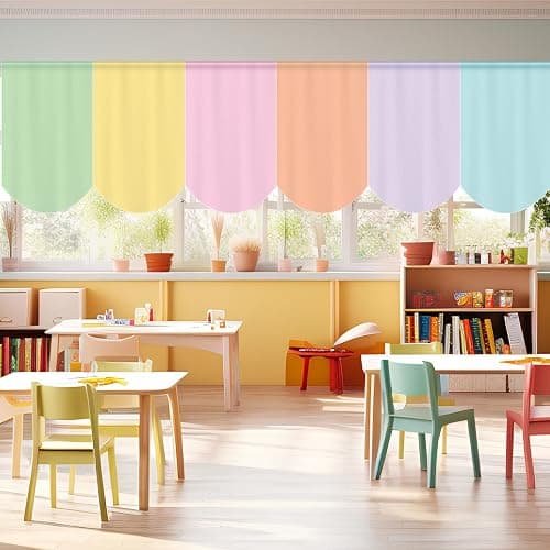 SmoothNovelty 6 Pcs School Classroom Curtains Back to Classroom Colorful Curtains for Kindergarten Daycare Primary Bedroom Playroom Room Decor(Pastel) - Pastel - Image 1