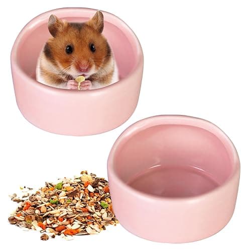 Tfwadmx 2 Pcs Hamster Food Bowl, Ceramic Pet Hamster Bowl Dwarf Hamster Food Bowl Feeder Hamster Water Rat Bowl Small Animal Food Dish for Golden Bears, Hedgehogs, Dutch Pigs, Parrots (Pink) - Image 1