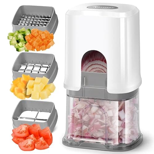KEOUKE Multifunctional Vegetable Chopper White - 3 Interchangeable Blades Potato French Fry Cutter with Container & Storage Box Food Chopper Dicer for Cucumber, Tomato, Carrot, Onion - Image 1
