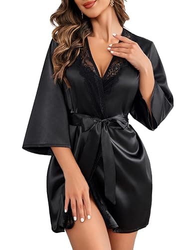 Avidlove Women's Kimono Robe Short Satin Pure Short Silky Robes | Silk Robes for Women Lightweight Kimono Bridesmaid Bride Wedding Party Bathrobes V-Neck Sleepwear - Image 1