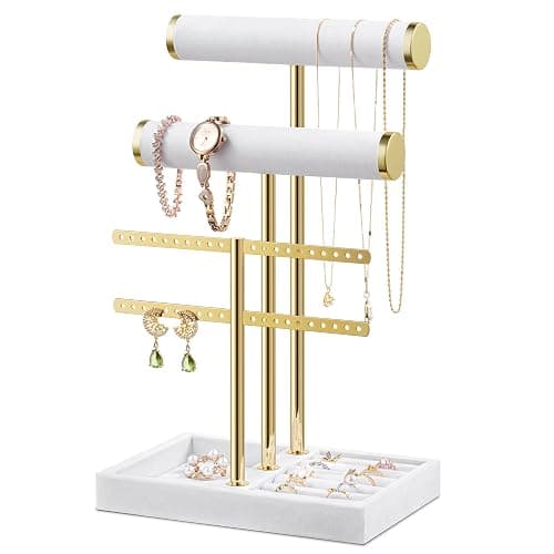 Josmimic Bracelet Holder Jewelry Organizer Display - 3 Tier T Bar Velvet Stand, Black Jewelry Storage for Bracelet, Necklaces, Earrings, Rings, Watches - Image 1