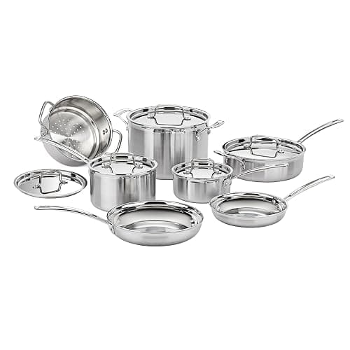 Cuisinart 12-Piece MultiClad Pro Triple Ply Stainless Stainless Steel Pots and Pans Set, Cookware Set Compatible with Induction, Electric, Gas Cooktops, Cool Grip Handles, Oven Safe to 500°F, Silver - Image 1