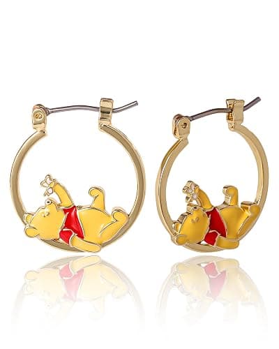 Disney Piglet and Winnie the Pooh Hoop Earrings for Women Official License, 18k Gold Flash-Plated Winnie the Pooh Earrings - Image 1