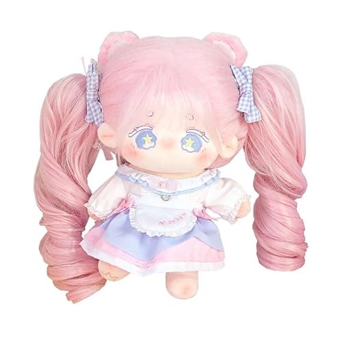 CALEMBOU Plush Doll, 20cm Cute Cotton Doll with Skeleton, Anime Plushies Soft Stuffed Dress Up Dolls, Kawaii Plush Toys Gift Come with Doll Clothes (Doll&Clothes-Maybe-Pink) - Image 1