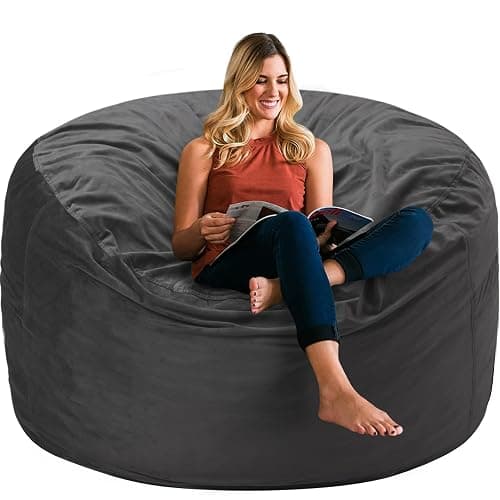 HABUTWAY Bean Bag Chair 3Ft Luxurious Velvet Ultra Soft Fur with High Rebound Memory Foam Bean Bag Chairs for Adults Plush Lazy Sofa with Fluffy Sponge 3' (Grey) - Image 1